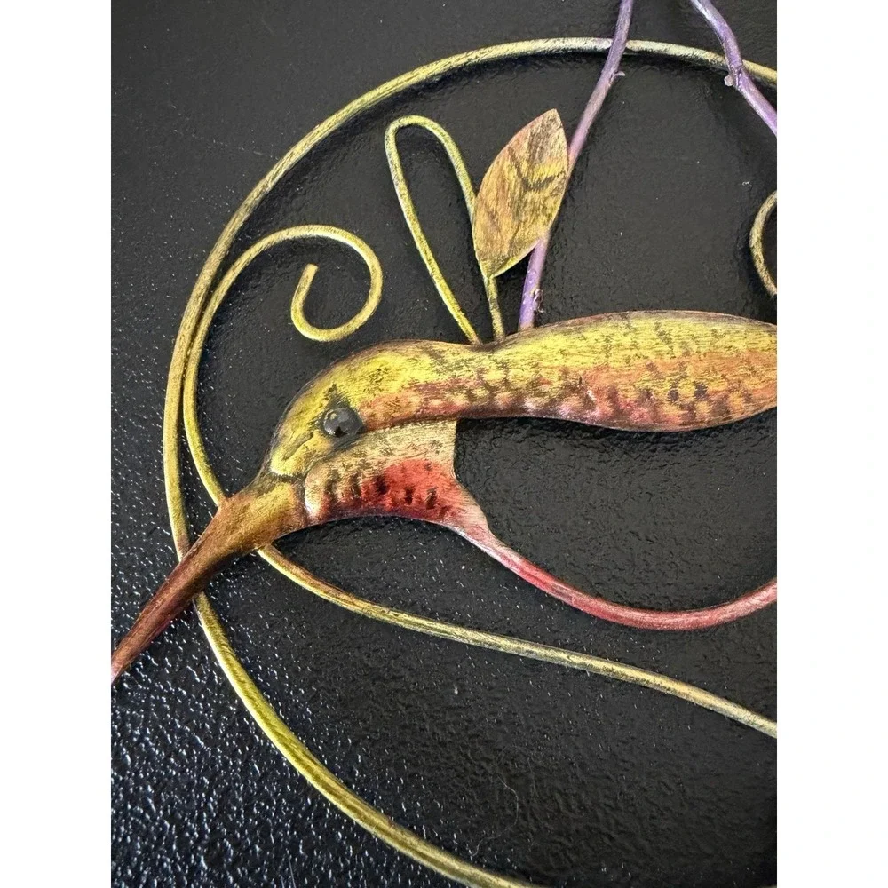 Hummingbird Metal Hanging Handcrafted Metal Art 7 in Gold Purple Red Age Unknown